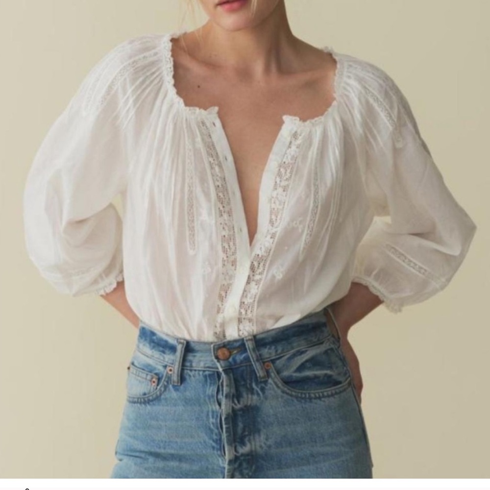 COPY - Doen Abigail top - Elegant White Lace Trim Blouse